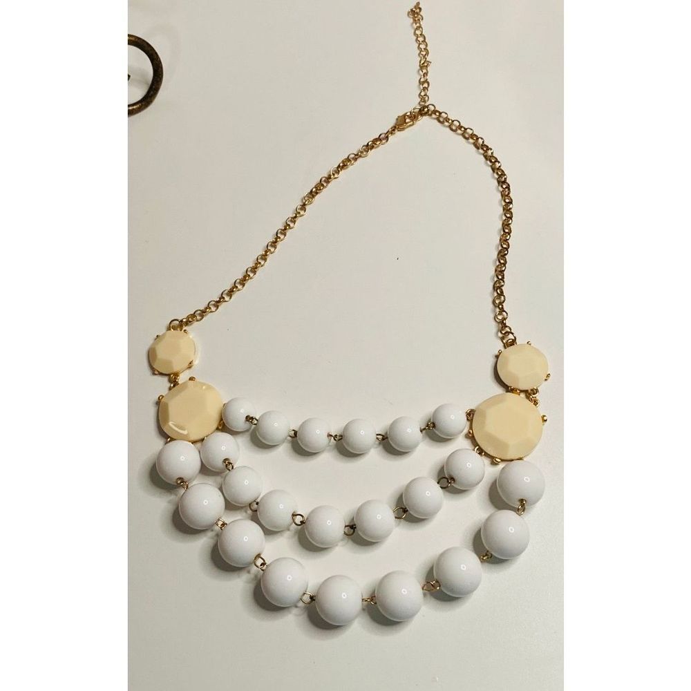 Vintage Three Strand White & Cream Teardrop Statement Necklace